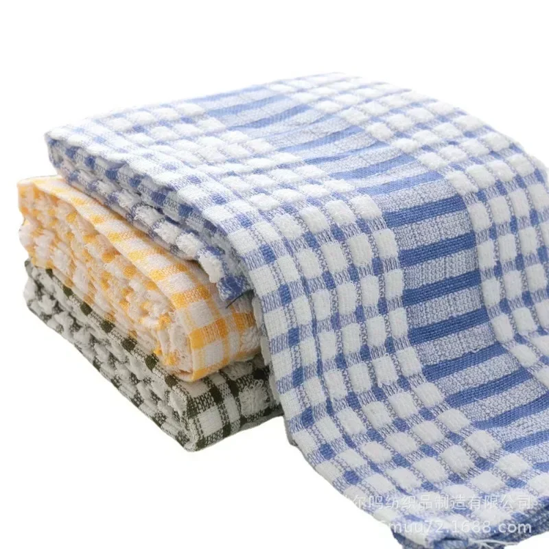 10Pcs Cotton Kitchen Tea Towels Absorbent Lint Free Catering Restaurant Plaid Cloth Dish Towels