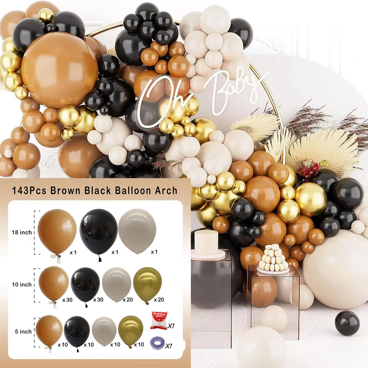 145pcs Balloon Garland Kit Black Gold Khaki Beige Balloon Arch For Baby Shower Wedding Decoration Birthday Bride Party Ballon