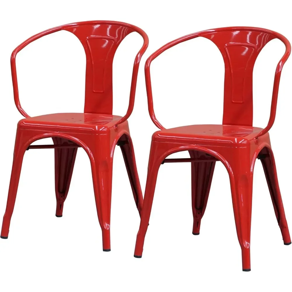 Restaurantstuhl, Esszimmerstühle aus rotem Metall für den Innen- und Außenbereich, 2er-Set