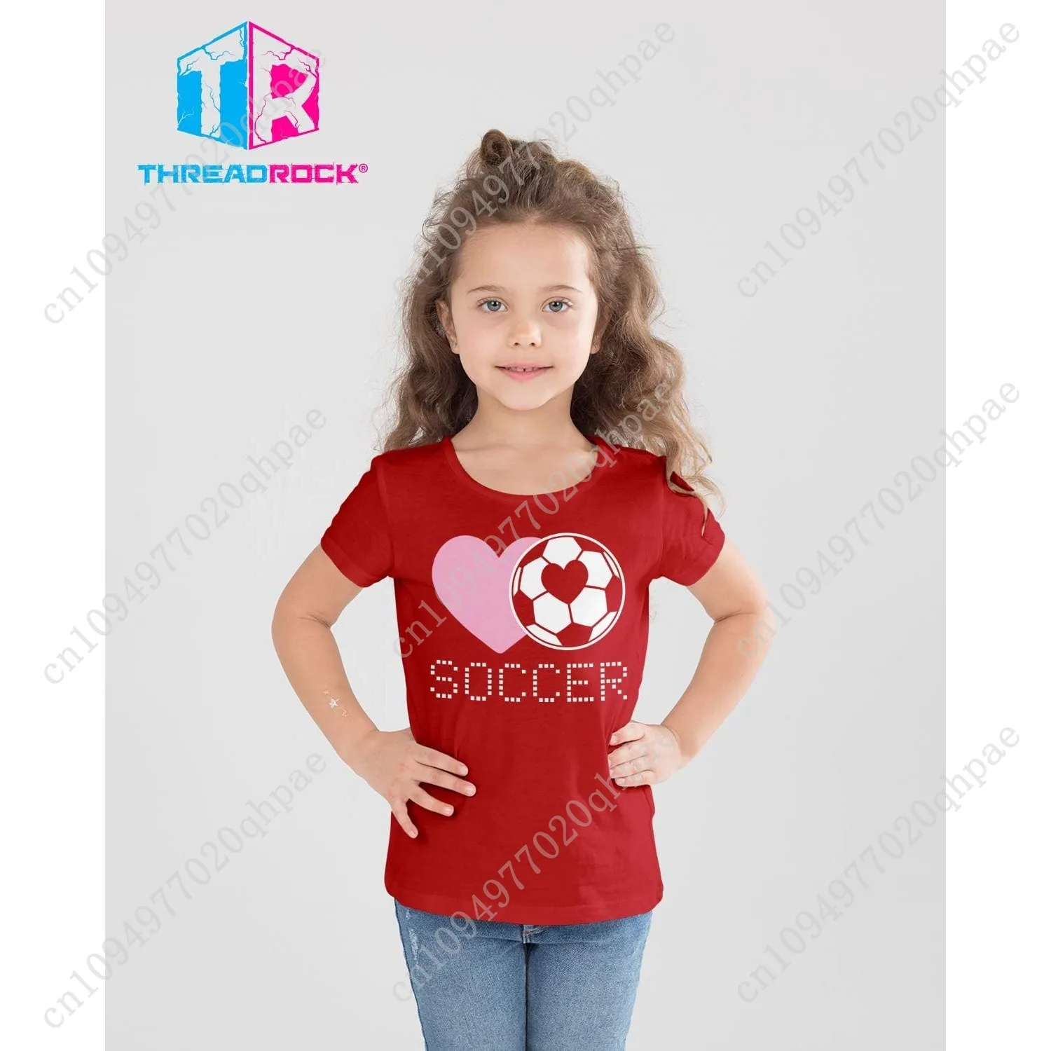 Threadrock Big Girls' Love Heart Soccer Fitted T-Shirt