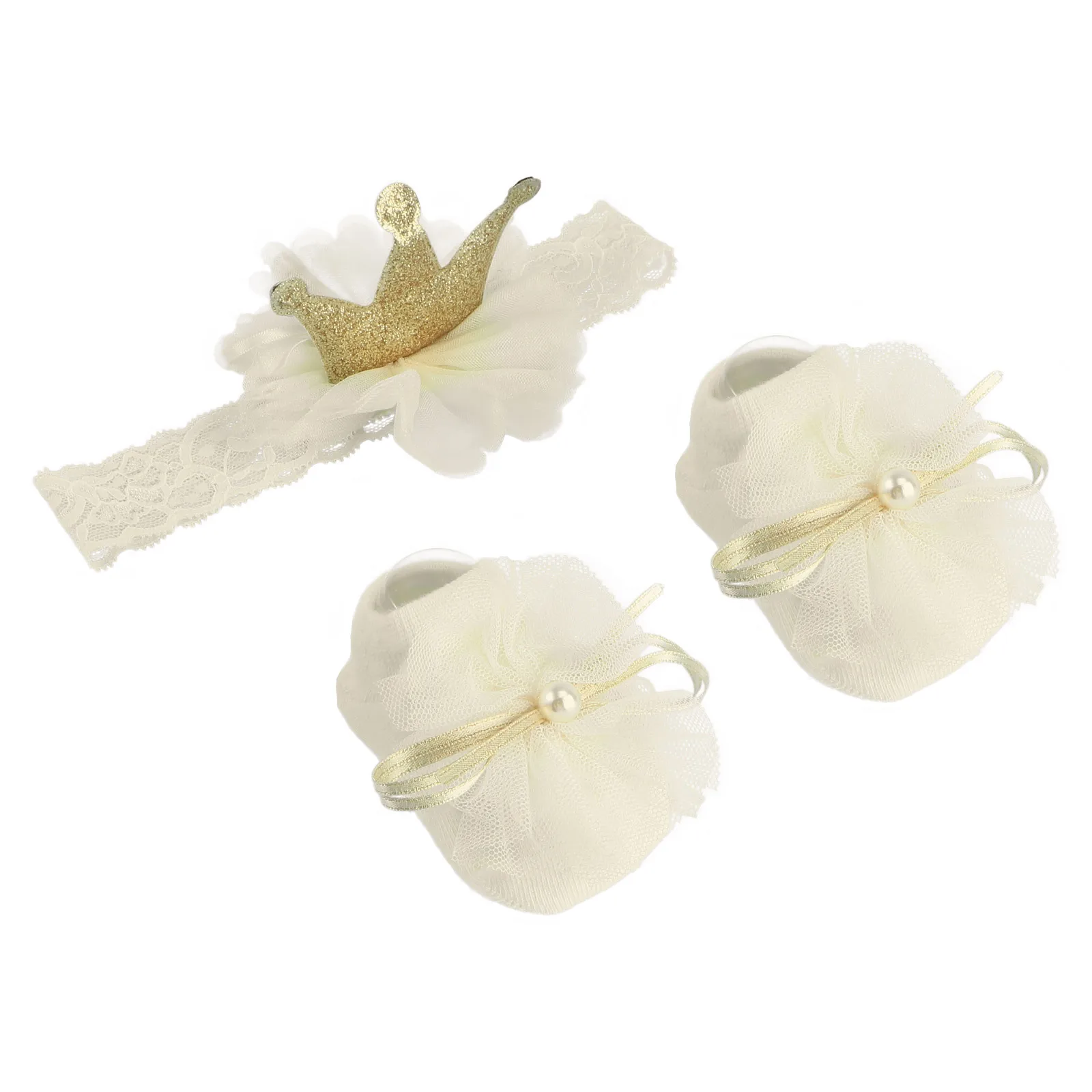 

1 Set Headband Sock Lace Set Crown Bowknot Design Photography Accessories Warm Breathable Socks