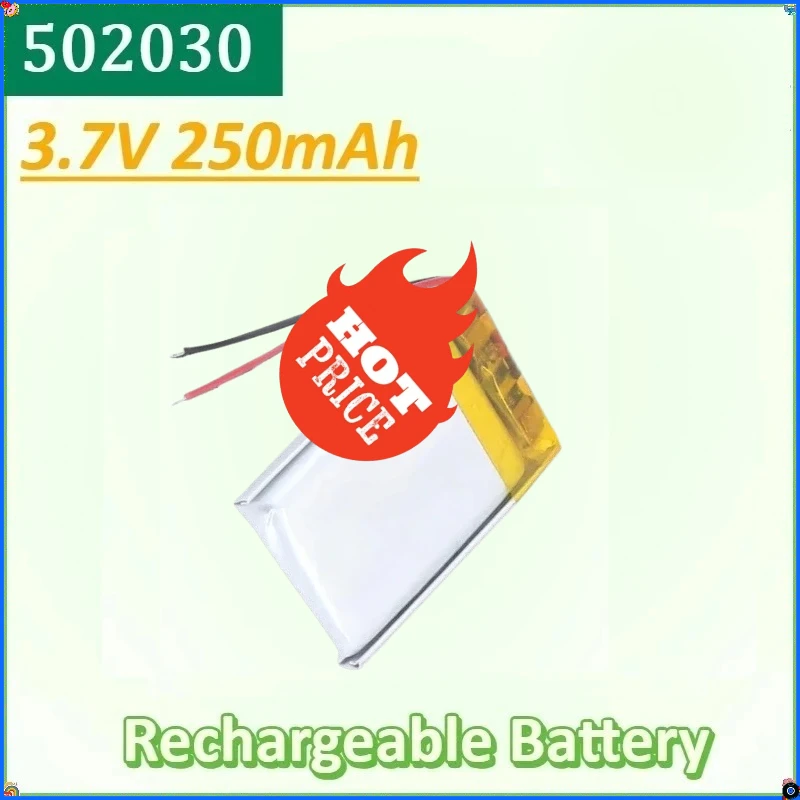 

3.7V 250mAh 502030 Lithium Rechargeable Battery for Toys LED Lights Bluetooth Earphone Audio Electronic Beauty Device New
