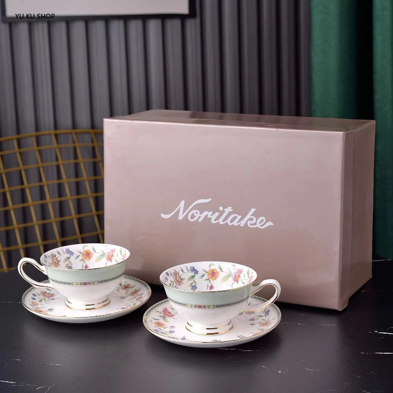 Japanese Luxury Coffeware Set Bone China Coffee Cup Flower Teacup Elegant Pastoral Afternoon Tea Coffee Mug for Birthday Gift