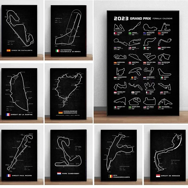 Modern World Racing Circuits Poster Prints Nurburgring Sarthe Nordschleife Canvas Painting Wall Art Picture Room Garage Decor