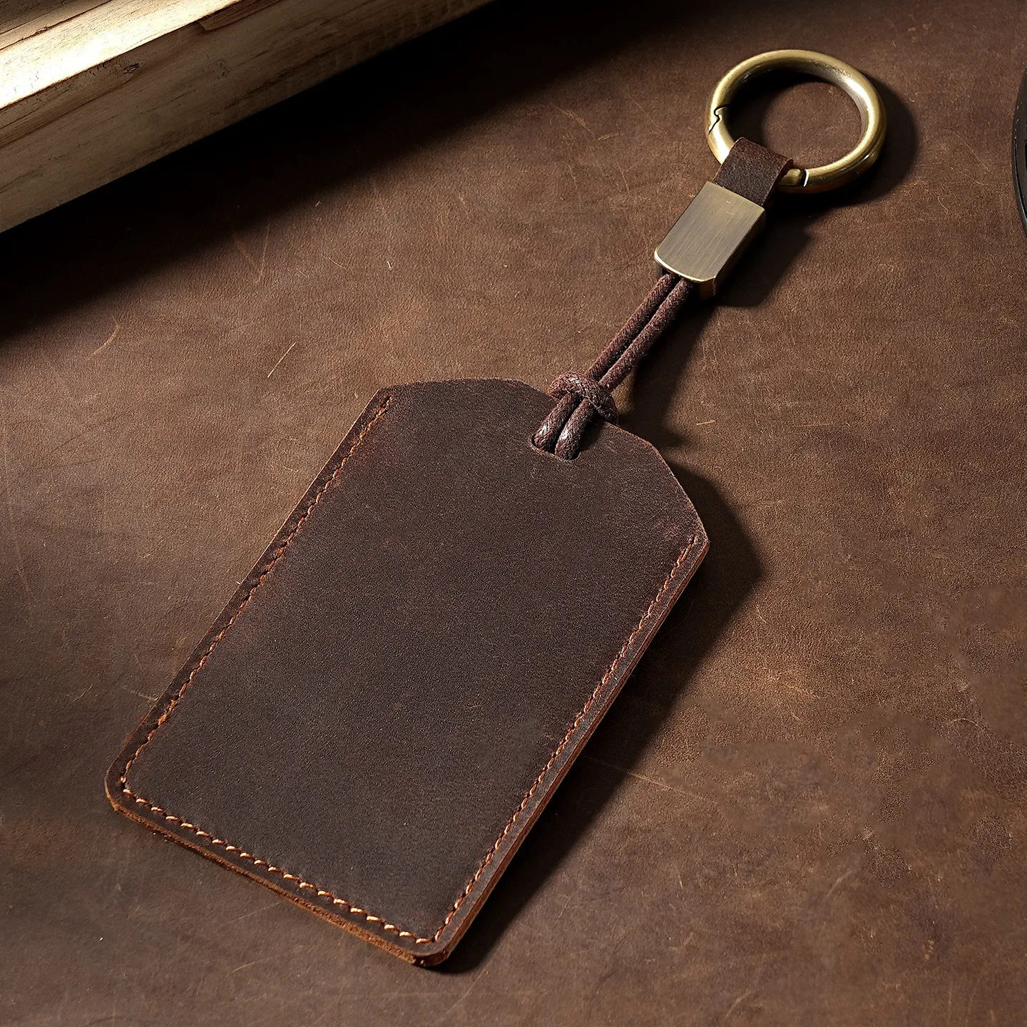 Leather Key Fob Holder with Metal Ring or Detachable Lobster Clasp - Slim Card Sleeve for Men, Cowhide Bus Card Protective Cover