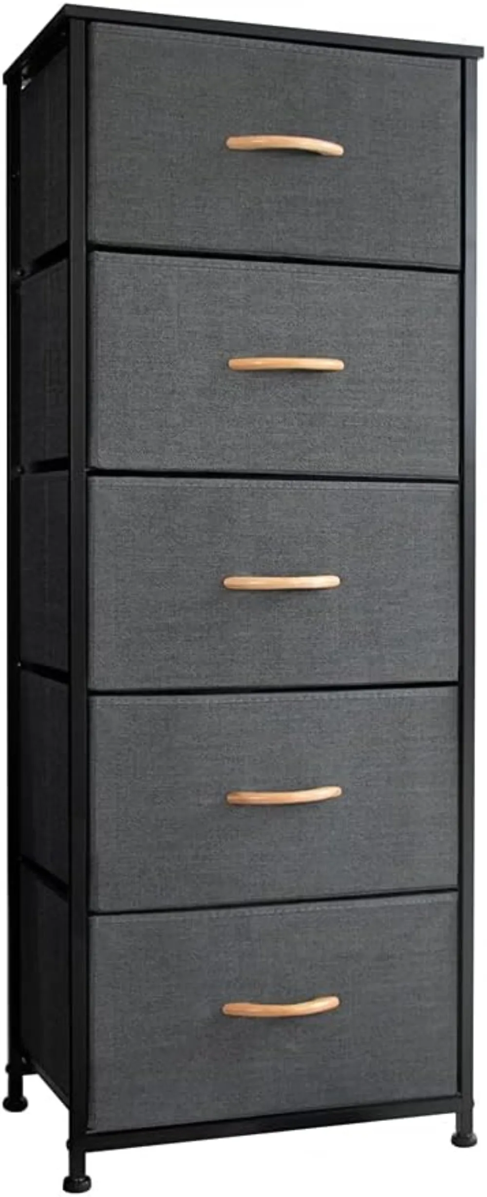 

Vertical Dresser Storage Tower - Sturdy Steel Frame, Wood Top, Easy Pull Fabric Bins - Organizer Unit for Bedroom