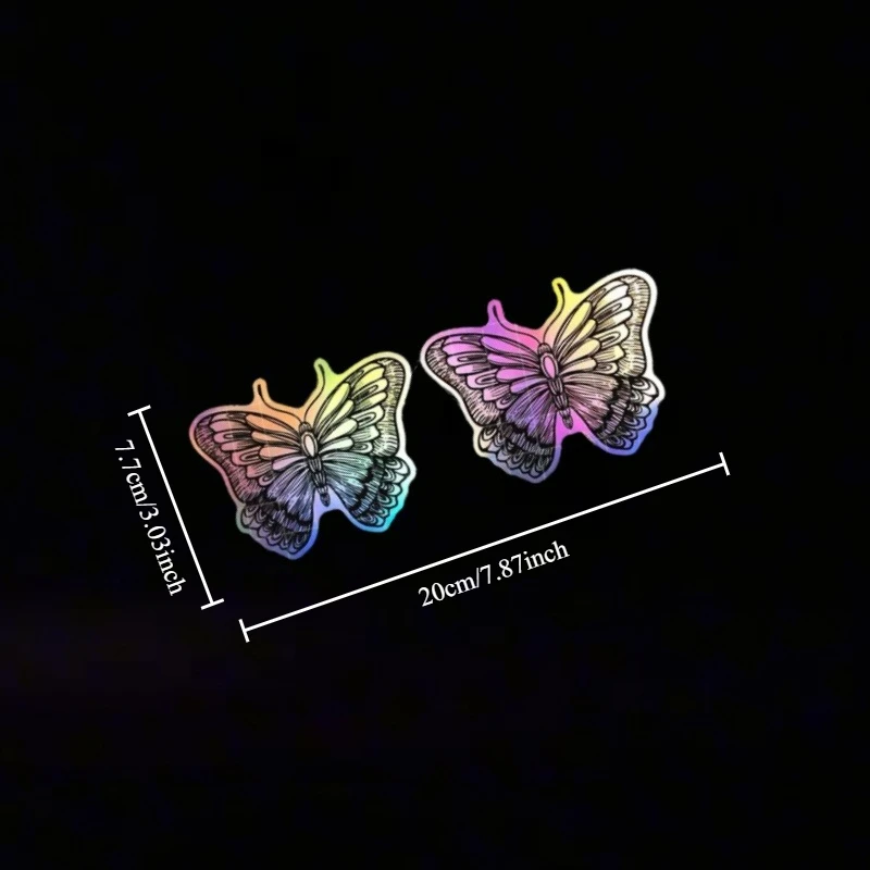 2Pcs Holographic Butterfly Sticker Set, Waterproof Iridescent Decal, Boho Style Decor for Car, Laptop & Bumper