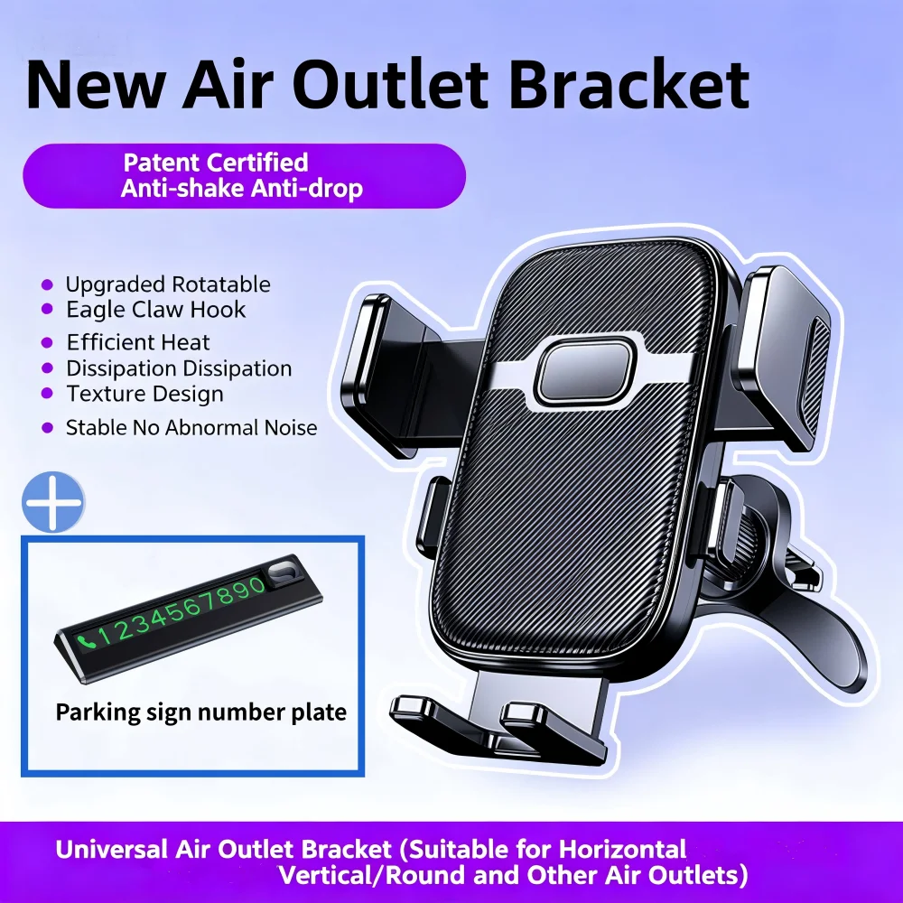 Universal Car Air Outlet Mount Phone Holder With Parking Number Plate Car Air Vent Mobile Stand 360° Rotation Smartphone Holder
