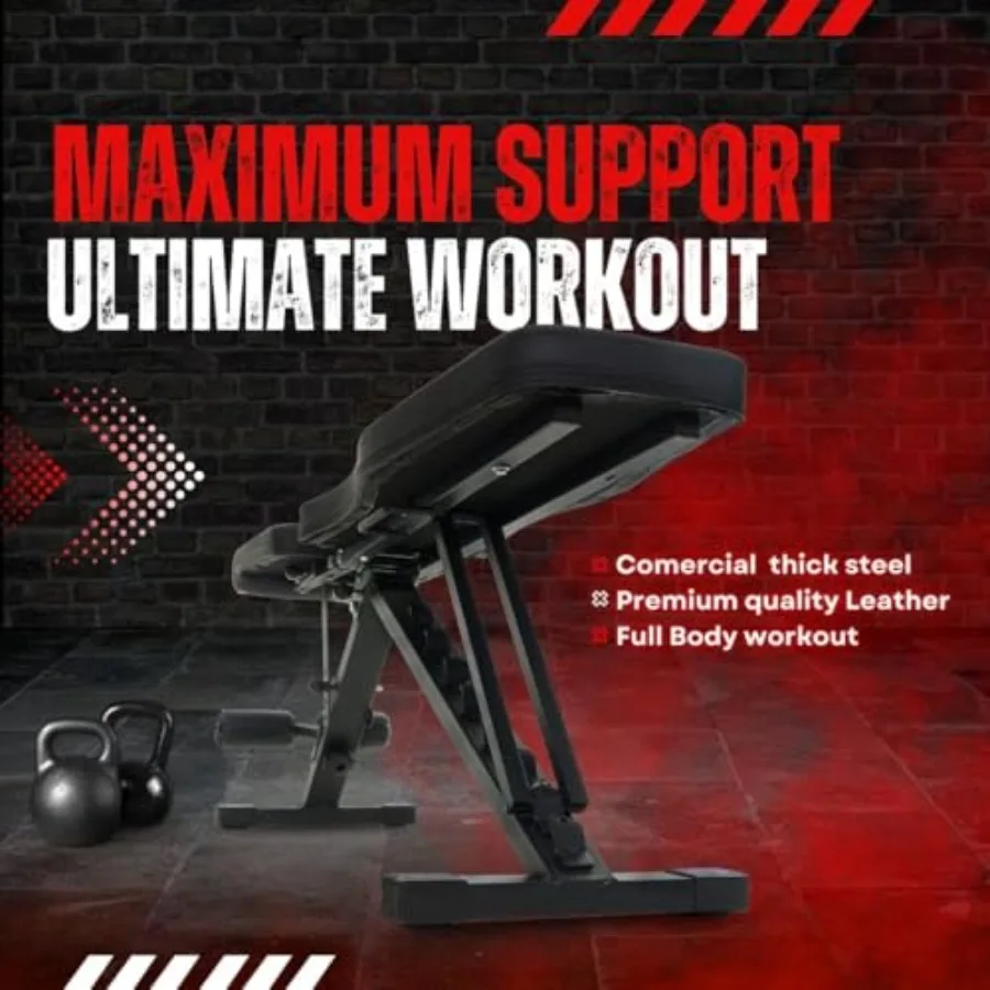 Adjustable Weight Bench for Full Body Workout - Heavy-Duty Steel Construction 8-Position Backrest Foldable Design Large Size Re