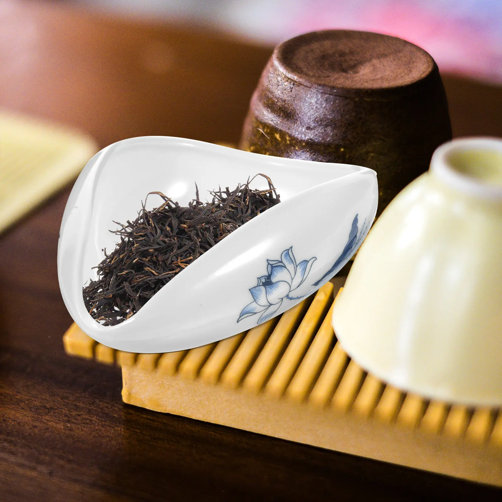 Cuchara de Cerámica para Té con Diseño de Hojas Enrolladas, Estilo Pintura China, Resistente a la Oxidación, para Té, Café, Harina, Azúcar y Especias