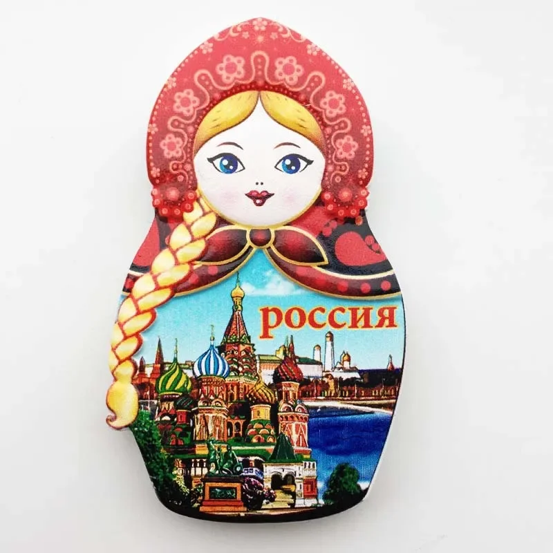 Russian Creative 3D Tourism Commemorative Gift Resin Magnet Matryoshka Doll Pocchr Refrigerator Stickers for Home Decor