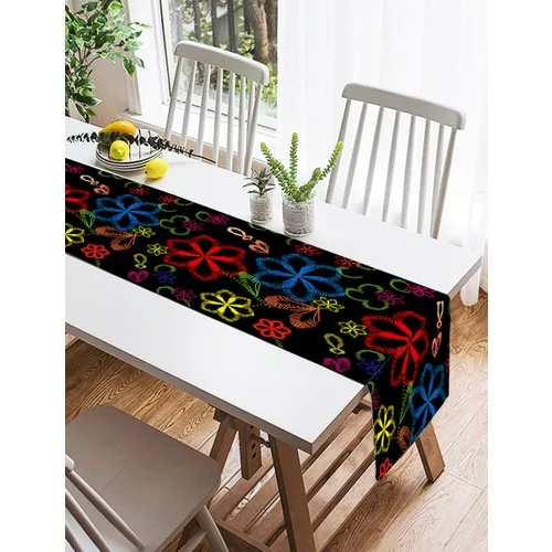 Realhomes Black Ground Floral Motifs Custom Design Suede Runner