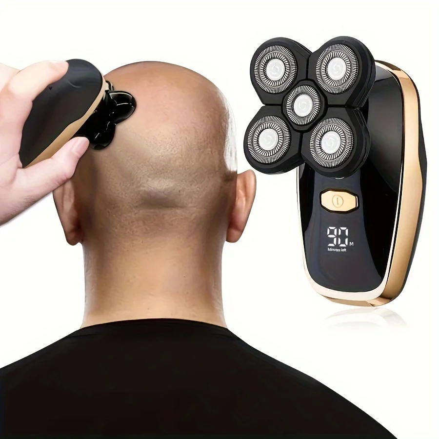 Set / Single Machine Men's 5-bit Electric Shaver, Bald Head Machine, USB Charging, Digital Display Design, Optional Combination of Nose Hair Device, Hair Clipper, Exfoliating and Cleansing Brush