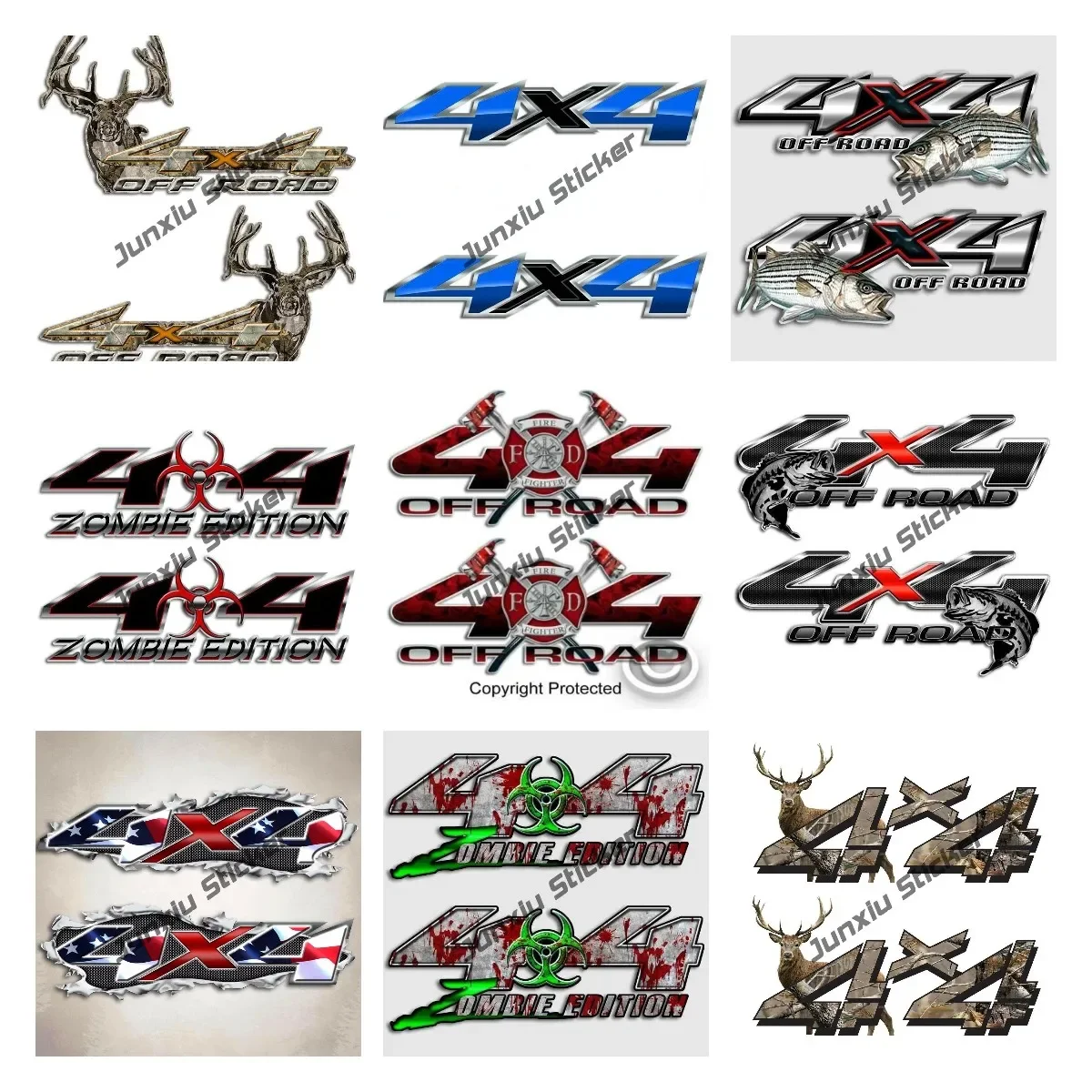 2Pack Red 4x4 Firefighter Truck Sticker Striper Bass Fishing Decal Camouflage Truck Deer Hunting Creative Sticker Car Decor