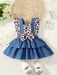 Fashionable Baby Girl Summer Denim Fly Sleeved Heart Dress Set