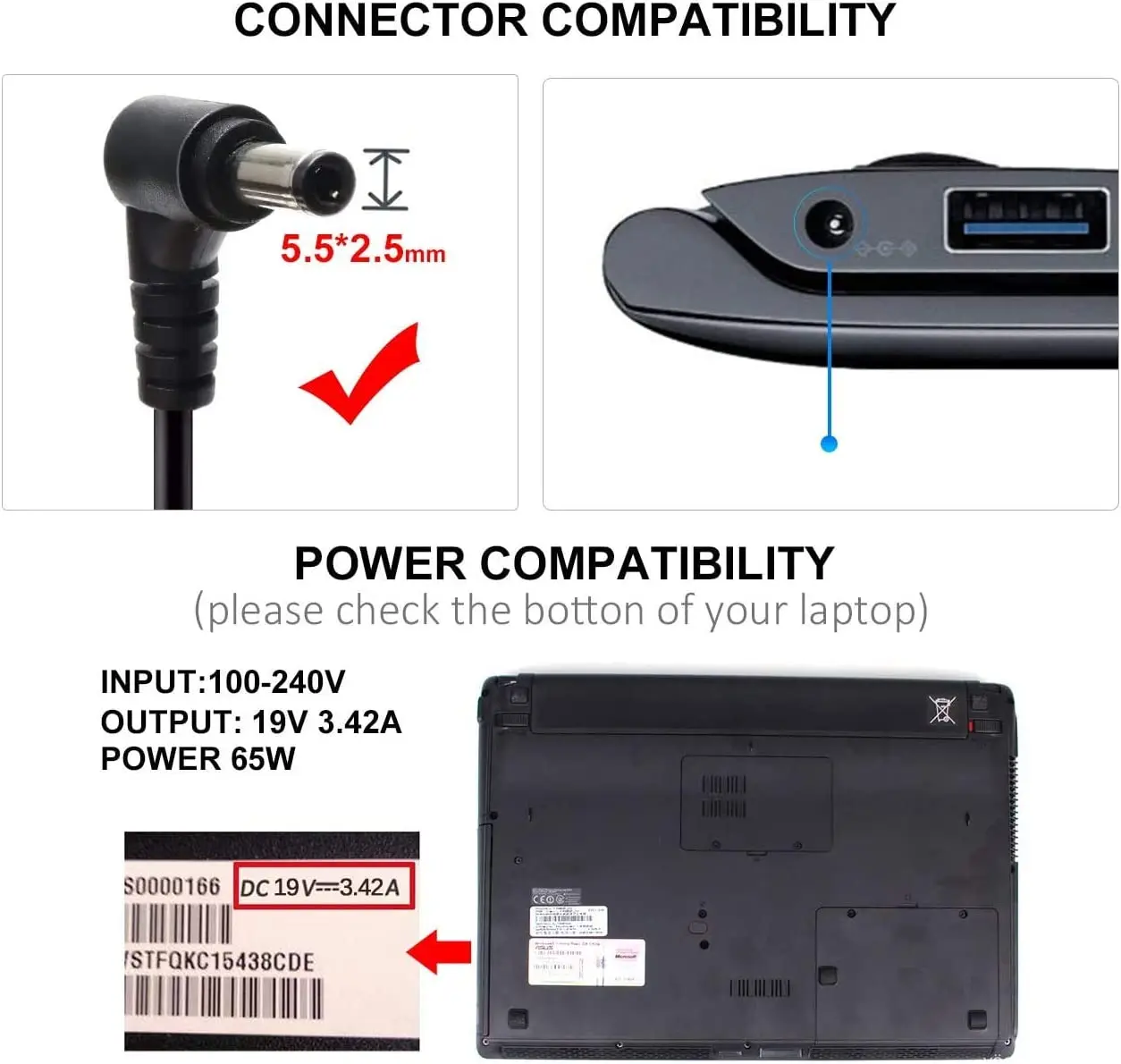 New 65W 19V 3.42A AC Adapter Charger Power Supply For Toshiba Satellite A200 A205 A215 c655 l505 L650 L655 L750 L755