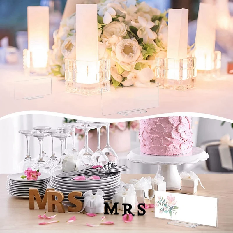 Soportes acrílicos para tarjetas de lugar, soporte de exhibición de mesa transparente, soporte de letrero, número de mesa de boda con ranura para tarjetas para boda, 20 Uds.