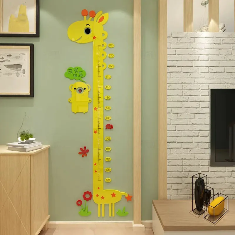 Cartoon Giraffe 3D Stereo Wall Sticker Children's Room Kindergarten Wall Sticker Baby Measure Height Staff Gauge Wall Sticker