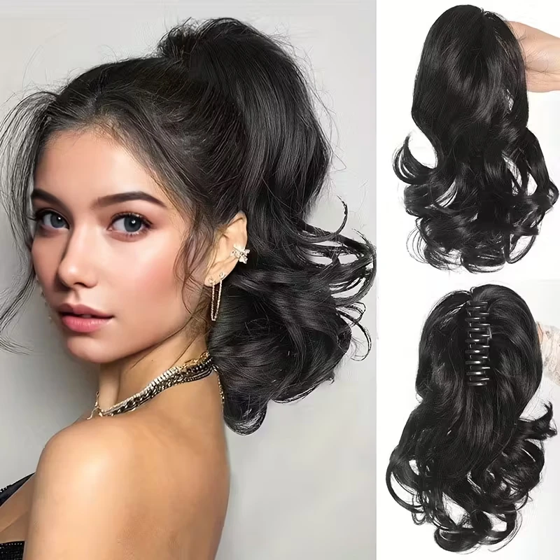 

Синтетический короткий кудрявый накладной хвост на заколке-крабе, 12 дюймов, термостойкое волокно, для повседневного использования женщинами