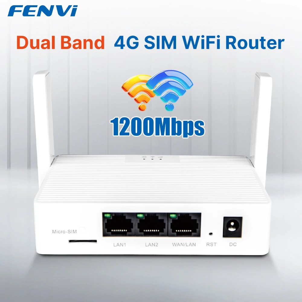 fenvi WiFi 4G LTE Router SIM Card 1200Mbps 2.4GHz 5GHz Wireless Wi-Fi 5dBi Antenna WAN LAN Port 32 Devices for Europe