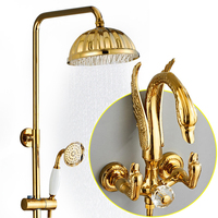 Exposed Antique Luxury Brass Shower Set 10 Inch Overhead Shower Head Gold Color Swan Shower Faucet
