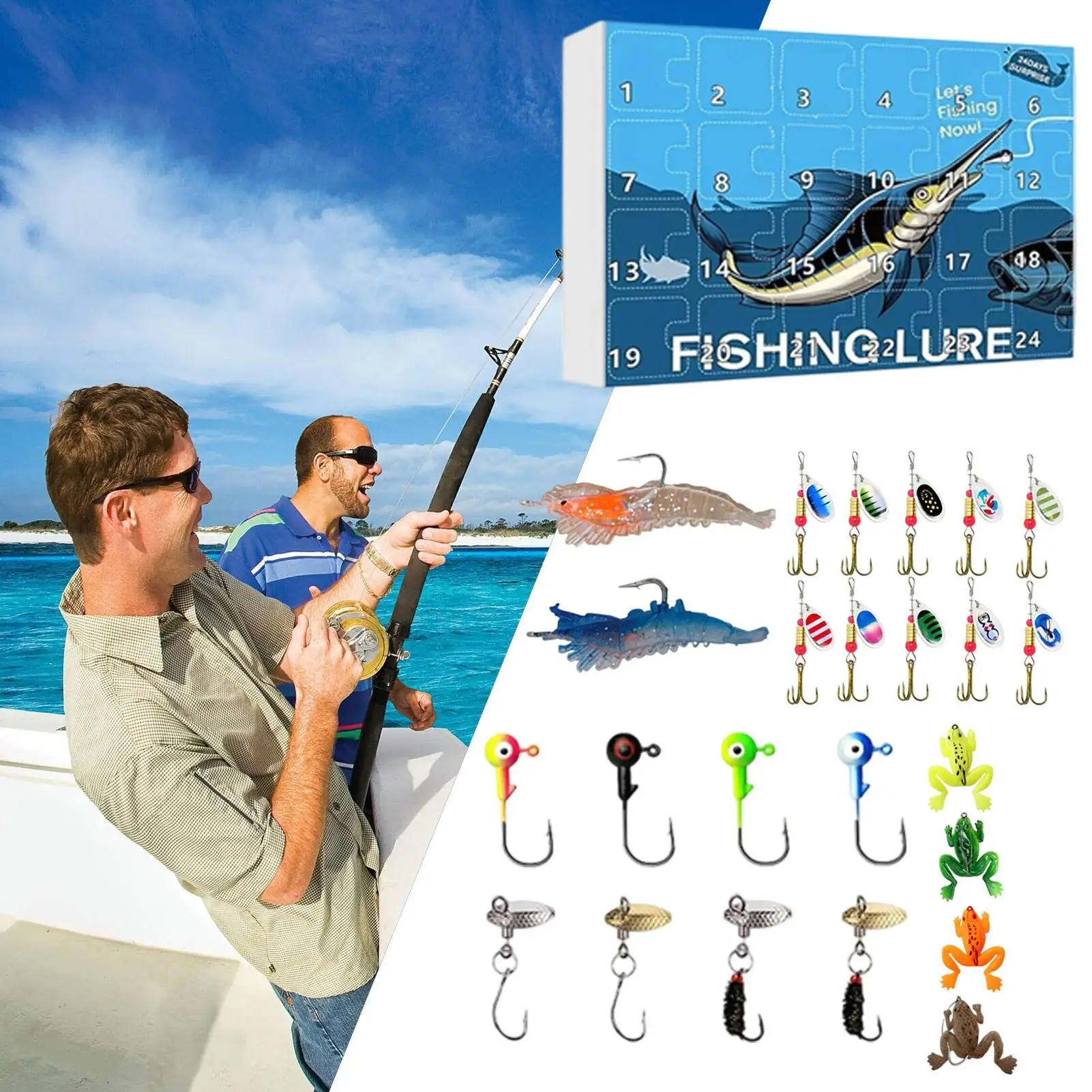 

Christmas Fishing Calendar Advent Christmas Countdown Calendar Advent Fishing Lures Tackle Box Toys For Countdown Dad Father
