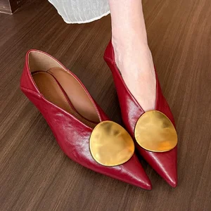 Luxury Women Metal Buckle Designer Pointed Toe Low Heels Shoes Spring/Summer Fashion Elegant Woman Dress Pumps Zapatos De Mujer