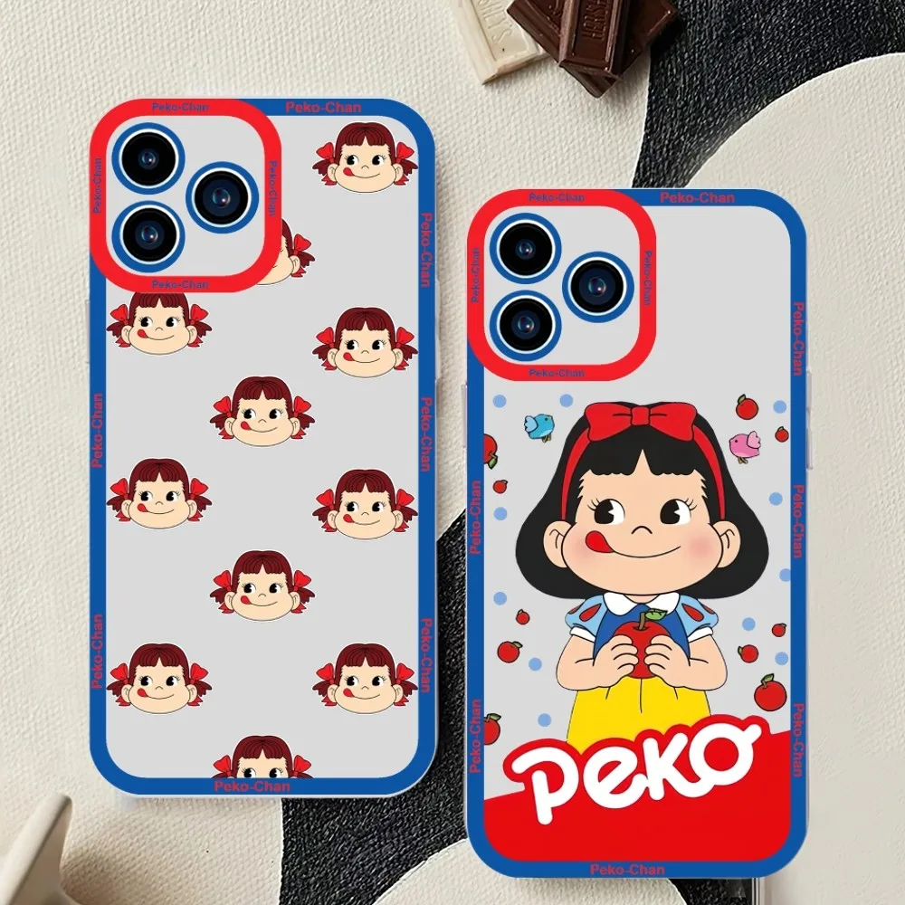 Fujiya Milky Peko-Chan Phone Case For iPhone 11 12 Mini 13 14 Pro Max Transparent Shell