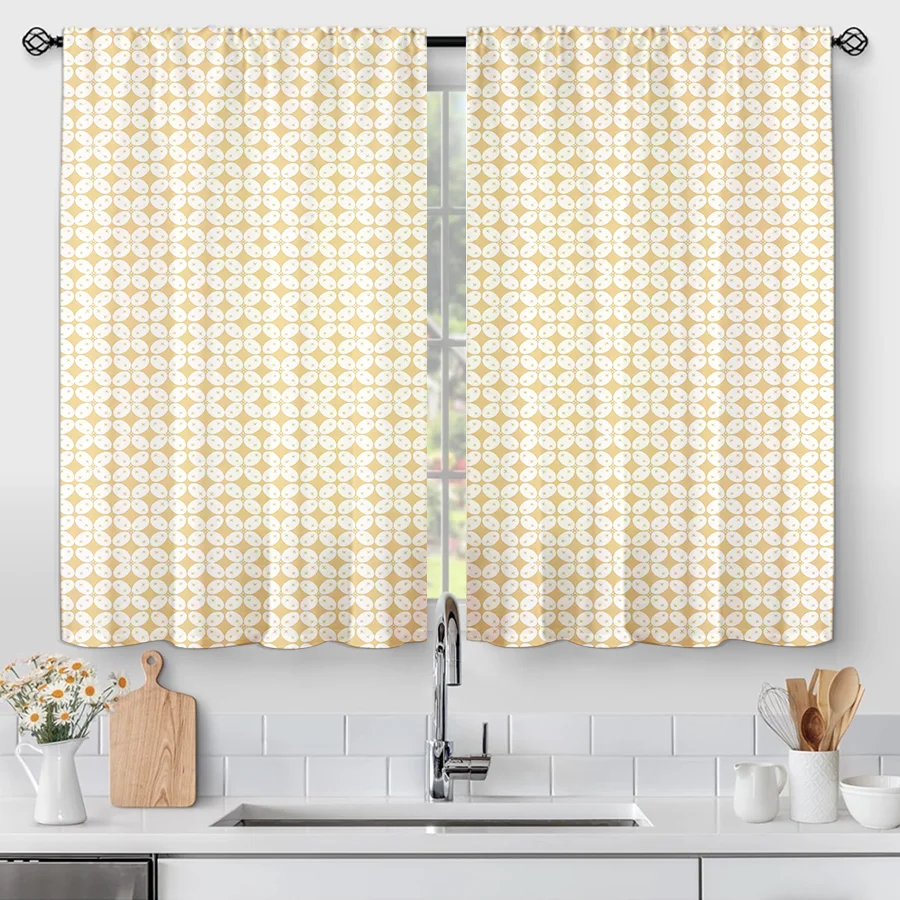 2PCS Digital Print Curtains, Yellow White Oval Geometric Pattern All Over, Modern Minimalist for Living Room Kitchen Decor