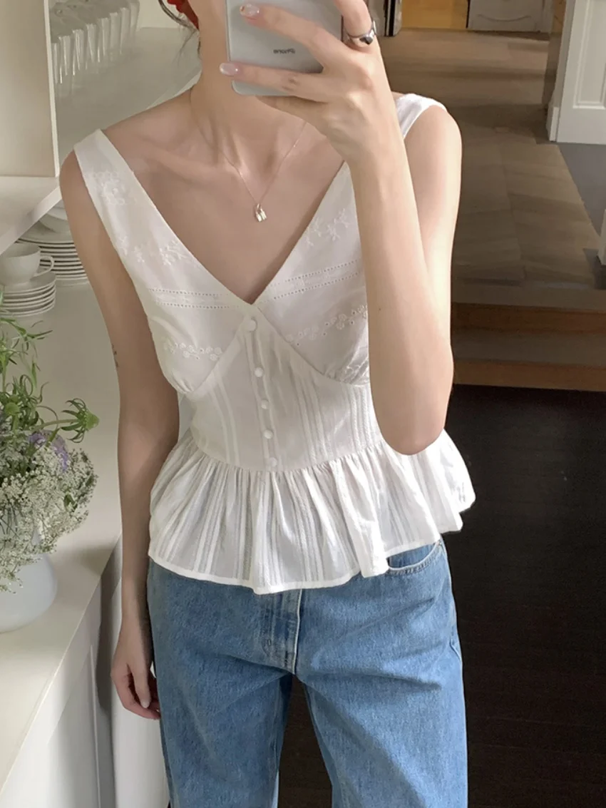 Alien Kitty White Adjustable Blouses Slim-Fit Chic Women New V-Neck 2025 Florals Mujer New Sweet Summer Outwear Daily Gentle