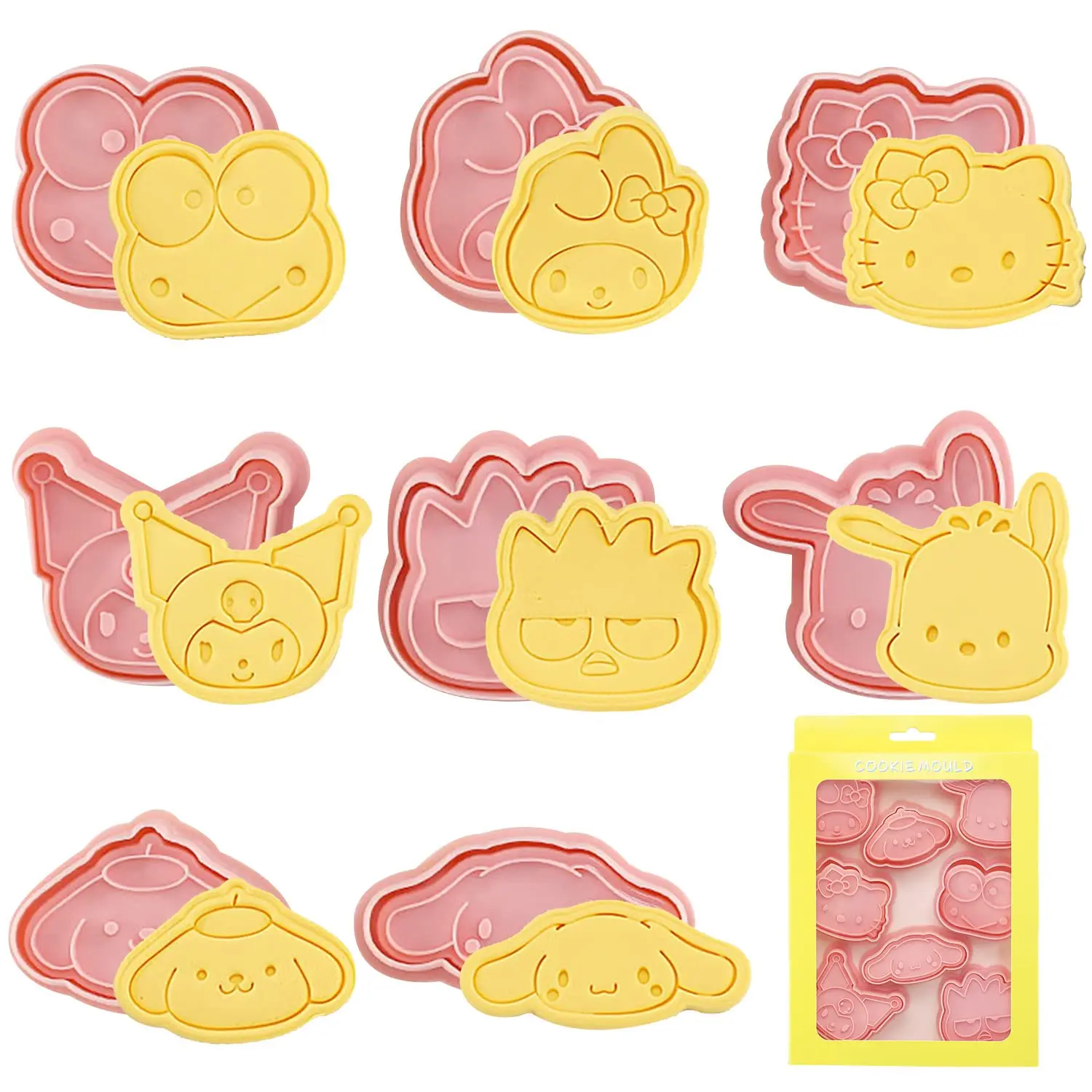 

Sanrio Cookie Molds Hello Kitty Cinnamoroll Kuromi Cutters with Plastic Stamp Diy Fondant Cake Decorating Tools Sugar Chocolat