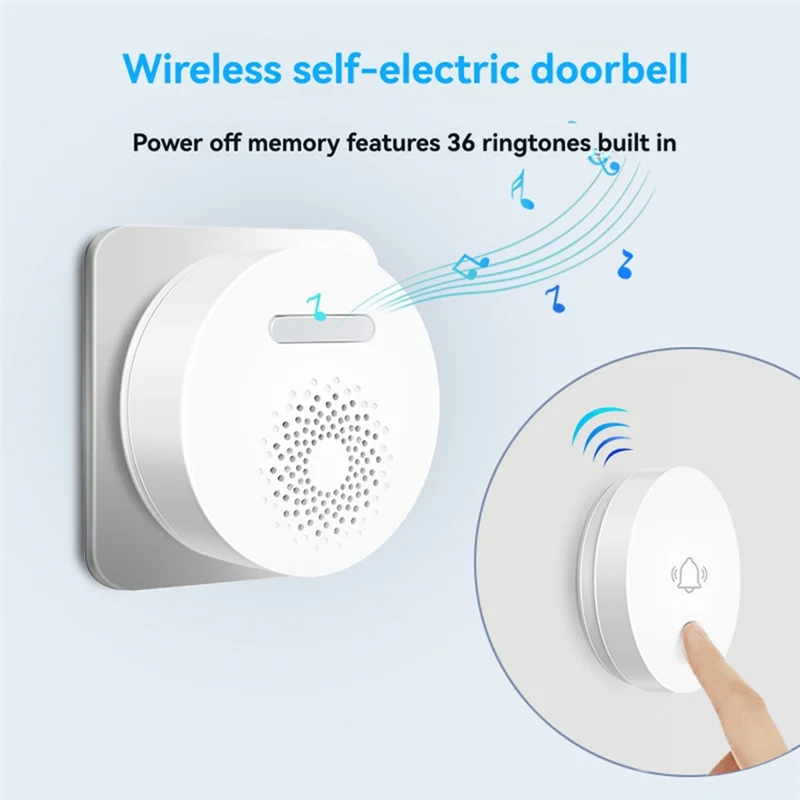 N82R Smart Wireless Doorbell Self-Powered Doorbell Built-In 36 Ringtones No-Battery 150M Long-Distance Reception Eu Plug