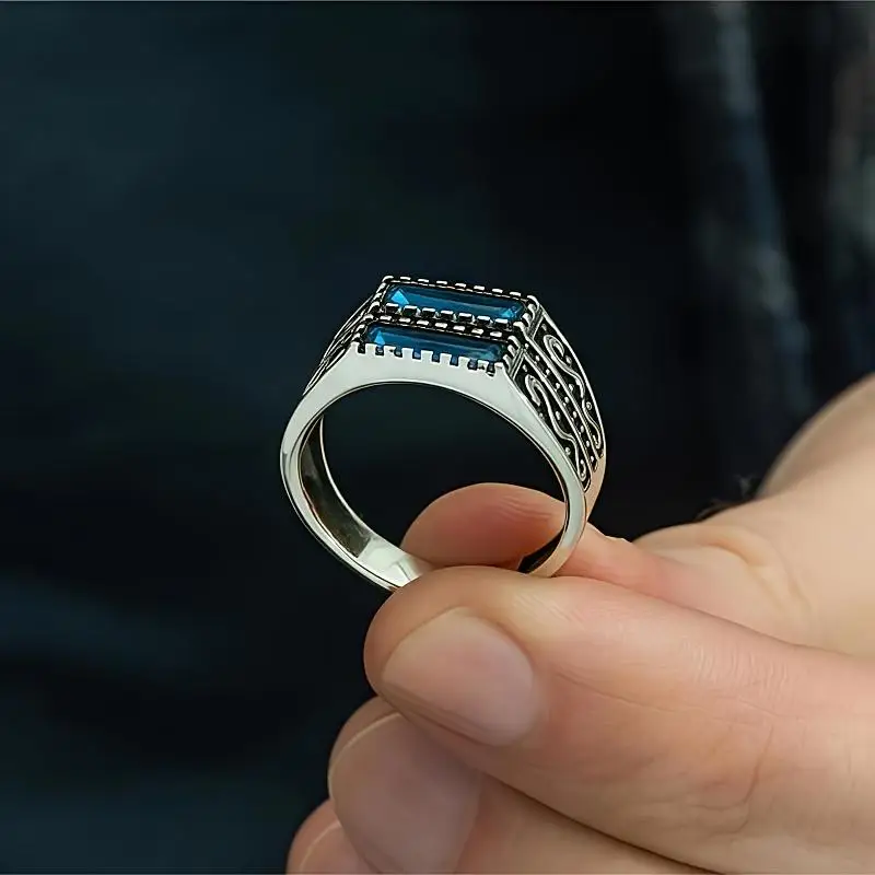 

Vintage Charm Silvery Alloy Ring, Set with Blue Synthetic Zircon, Perfect Gift for Banquet, Engagement,Wedding Fashion Jewelry