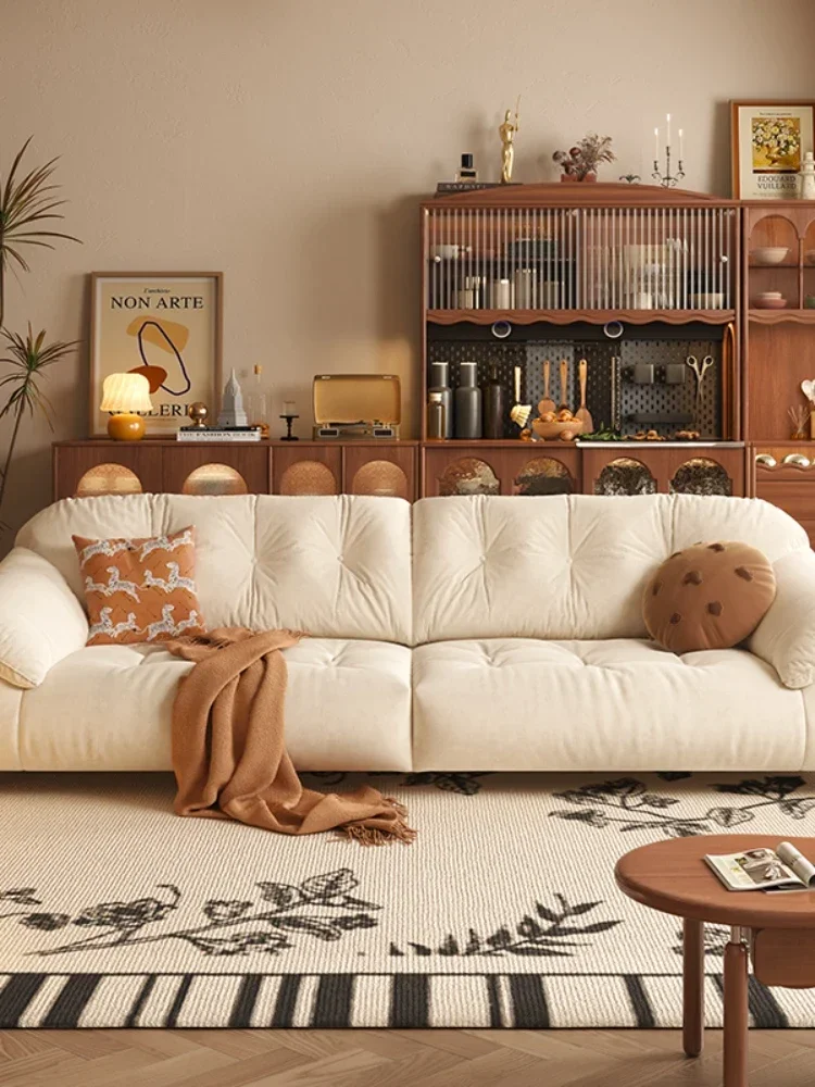 Ear Sofa Living Room Small Apartment Simple Cream Style Straight Row Fabric Sofa Cat Scratch Cloth
