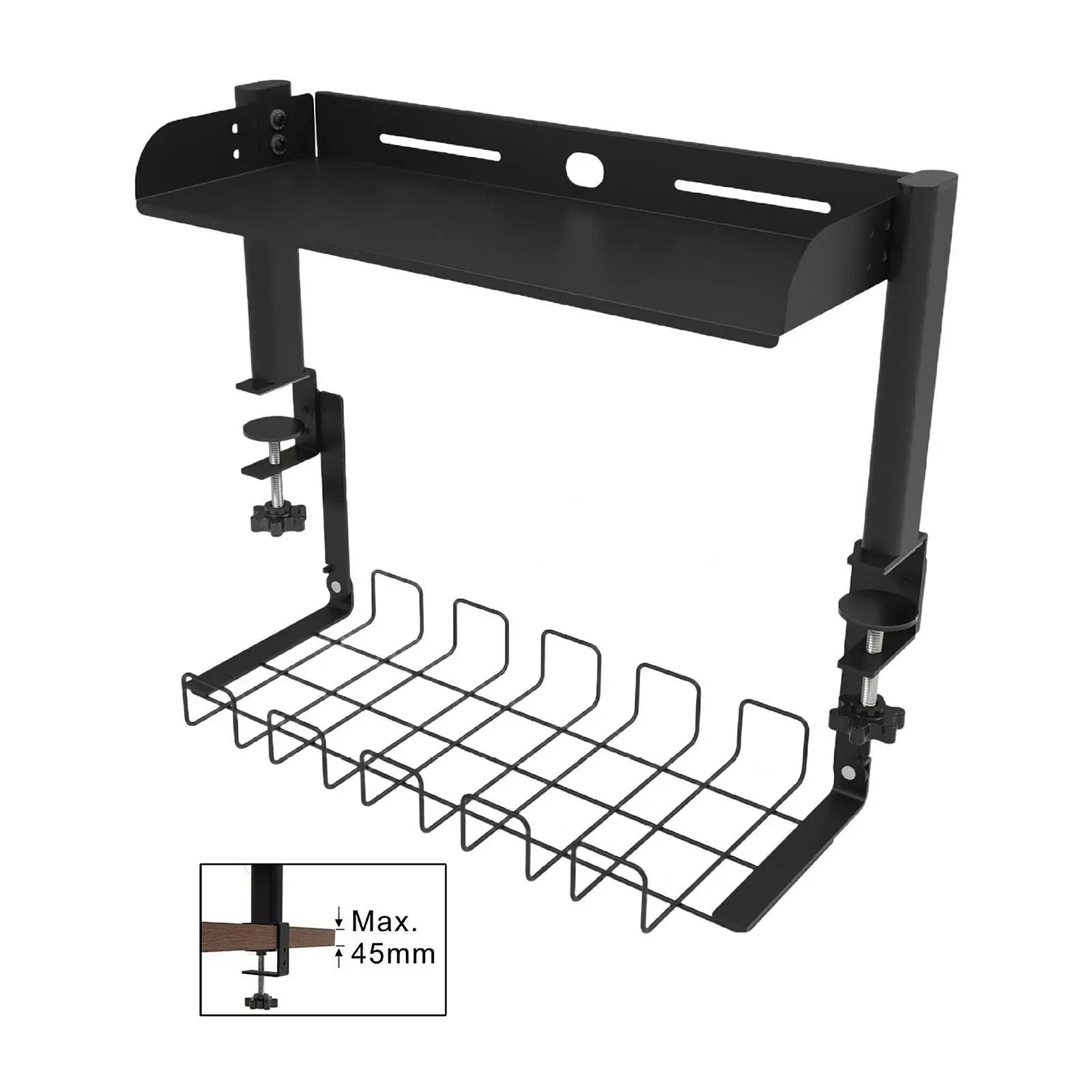 

Clamp on Desk Shelf Black Desk Organizer Strong Load Bearing for Sundries Gaming Devices Office
