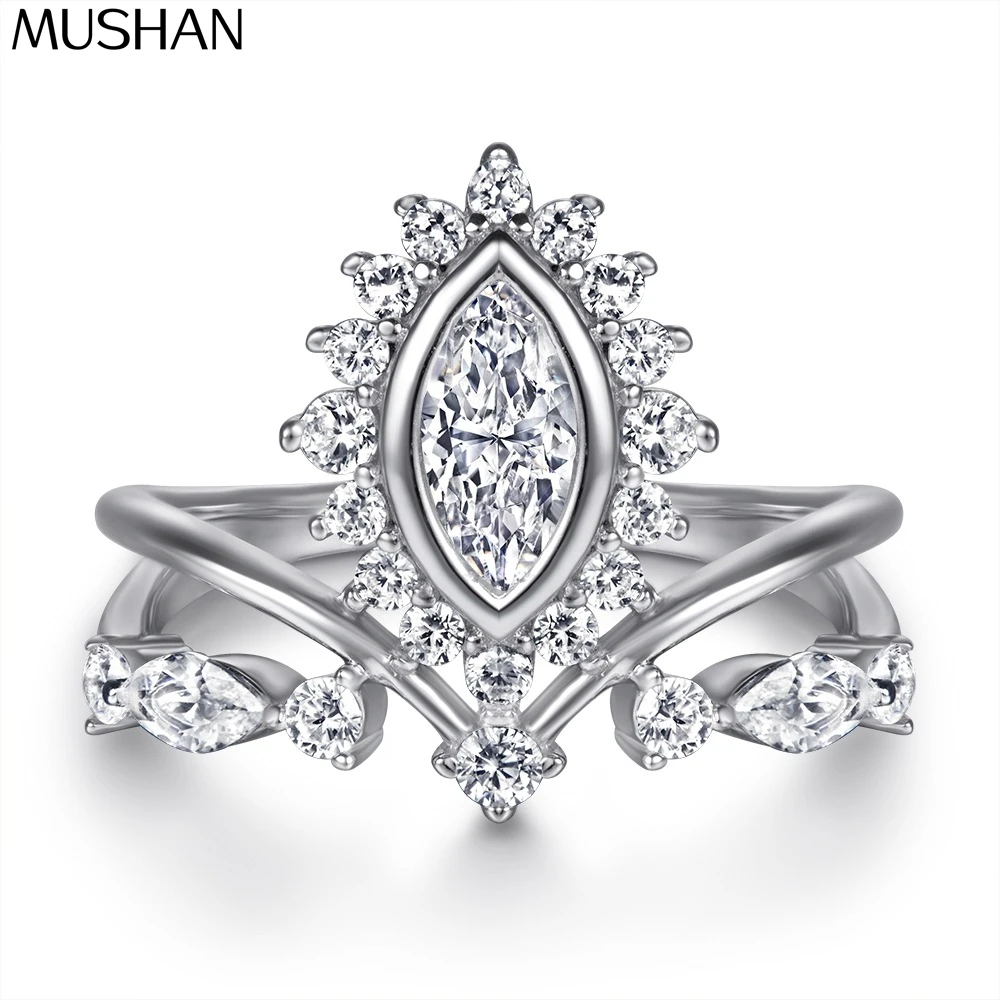 

MuShan Brand Jewelry 925 Sterling Silver Ring Cubic Zirconia 7A Round Wedding for Women 18K Real Gold Plated Fine Jewelry Rings