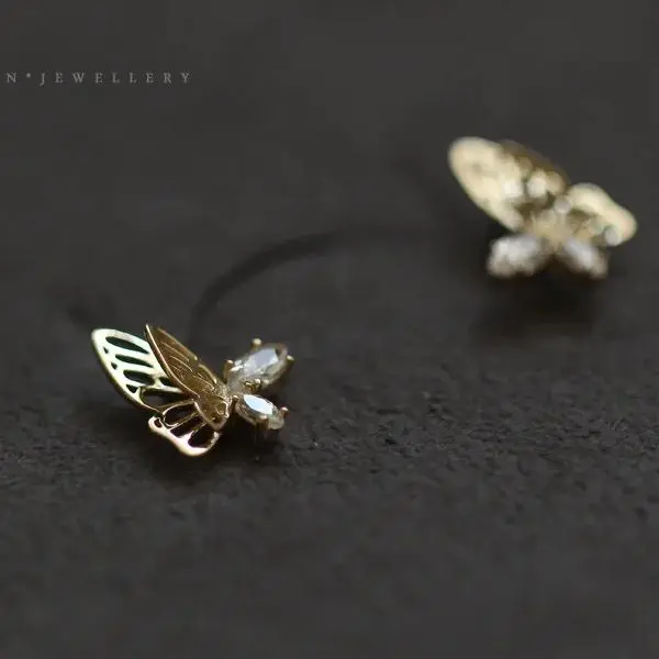 Original 925 Sterling Silver 14K Gold Hollowed Butterfly Zircon Stud Earrings 925 Money Piercing Jewelry For Woman Wholesale