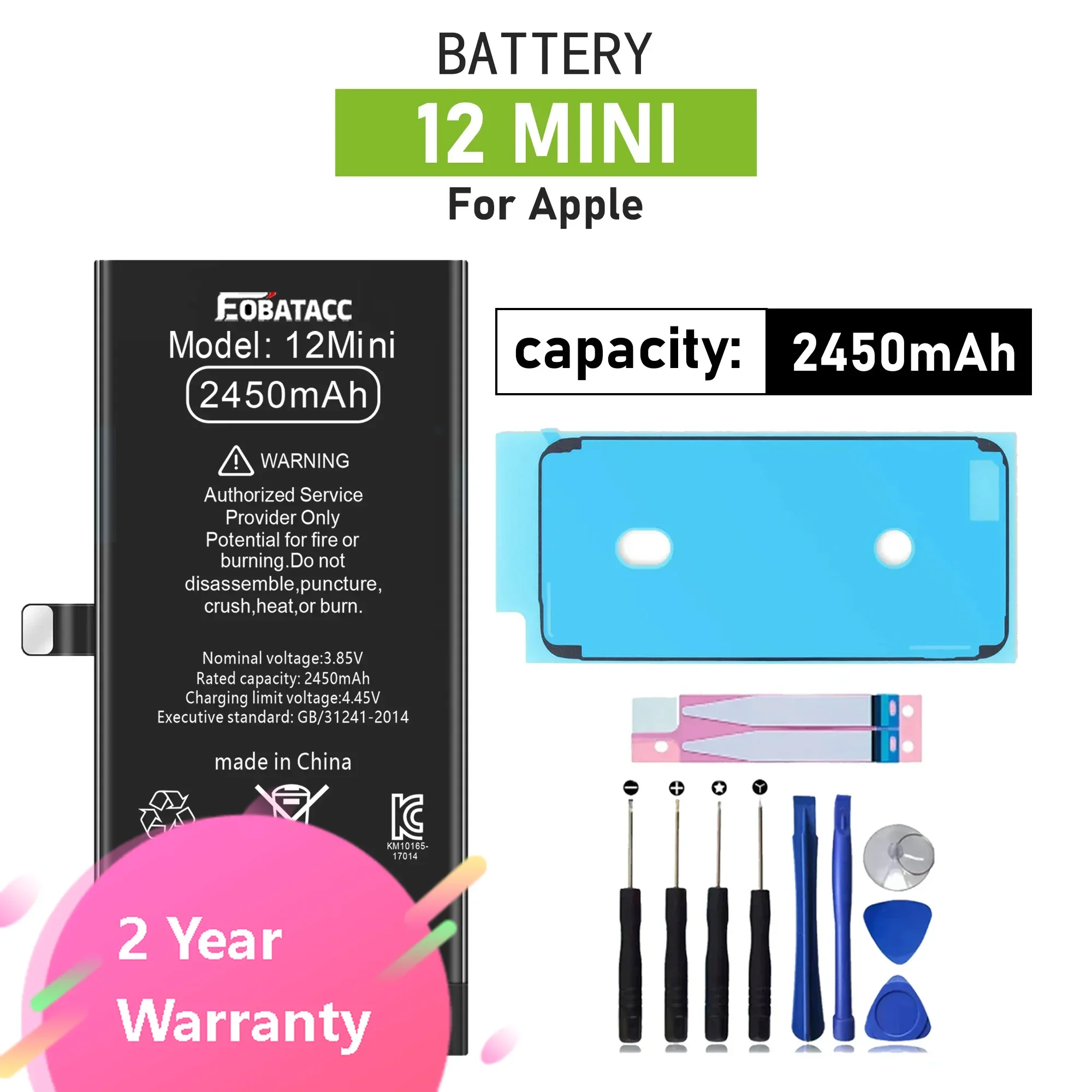 

2025 лет EOTABACC Новый 100% высококачественный аккумулятор для телефона Apple 12 mini 2450 мАч Bateria + бесплатные инструменты
