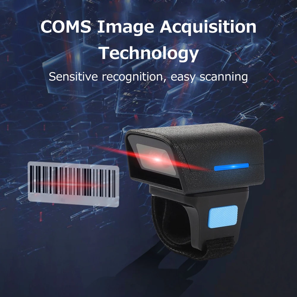 Barcode Scanner Wearable Ring Type Barcode Scanner Portable QR Scanner 270° Rotating Scanning Head ABS Shell IP42 Shockproof