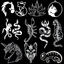 3pcs Neo-Gothic Animal Charms DIY Craft Earrings Necklace Jewelry Making Tiger/Cat/Snake/Lizard/Peacock Stainless Steel Pendant