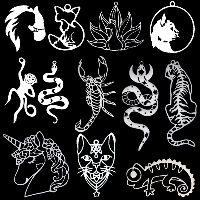 3 szt. Neo-gotyckie wisiorki ze zwierzętami DIY Craft kolczyki naszyjnik tworzenia biżuterii tygrys/kot/wąż/jaszczurka/ paw wisiorek ze stali nierdzewnej