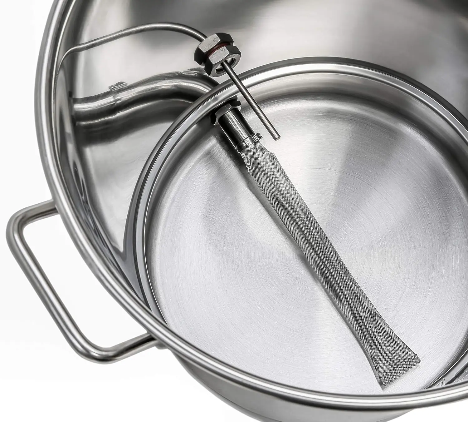 Stainless Steel Home Brew Kettle w/Dual Filtration. Equip with False Bottom Thermometer and Ball Valve for Brewing (16 G