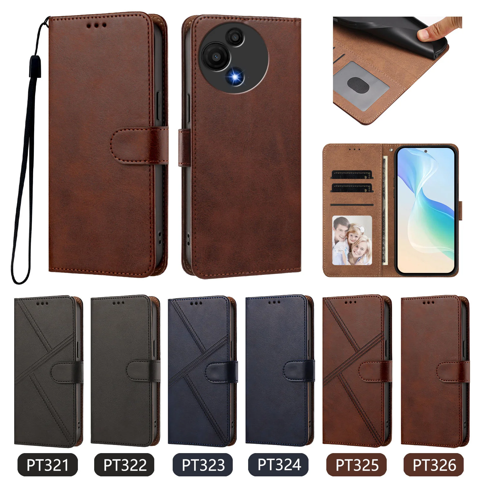 Leather Flip Magnetic Wallet Protective Phone Case Card Slot Full Cover Shell for TCL 605 505 503 502 501 408 406 405 403 305