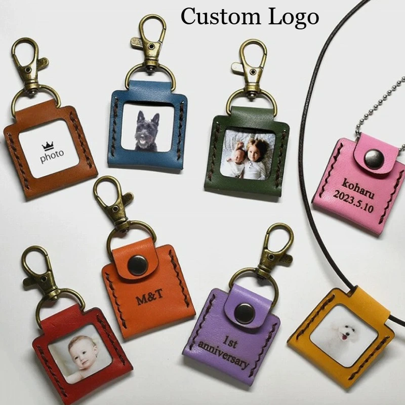 Creative Leather Album Keychain Pendant Pet Couple Parent Child Visual Window Photo Storage Bag Keyring DIY Bag Hanging Gift