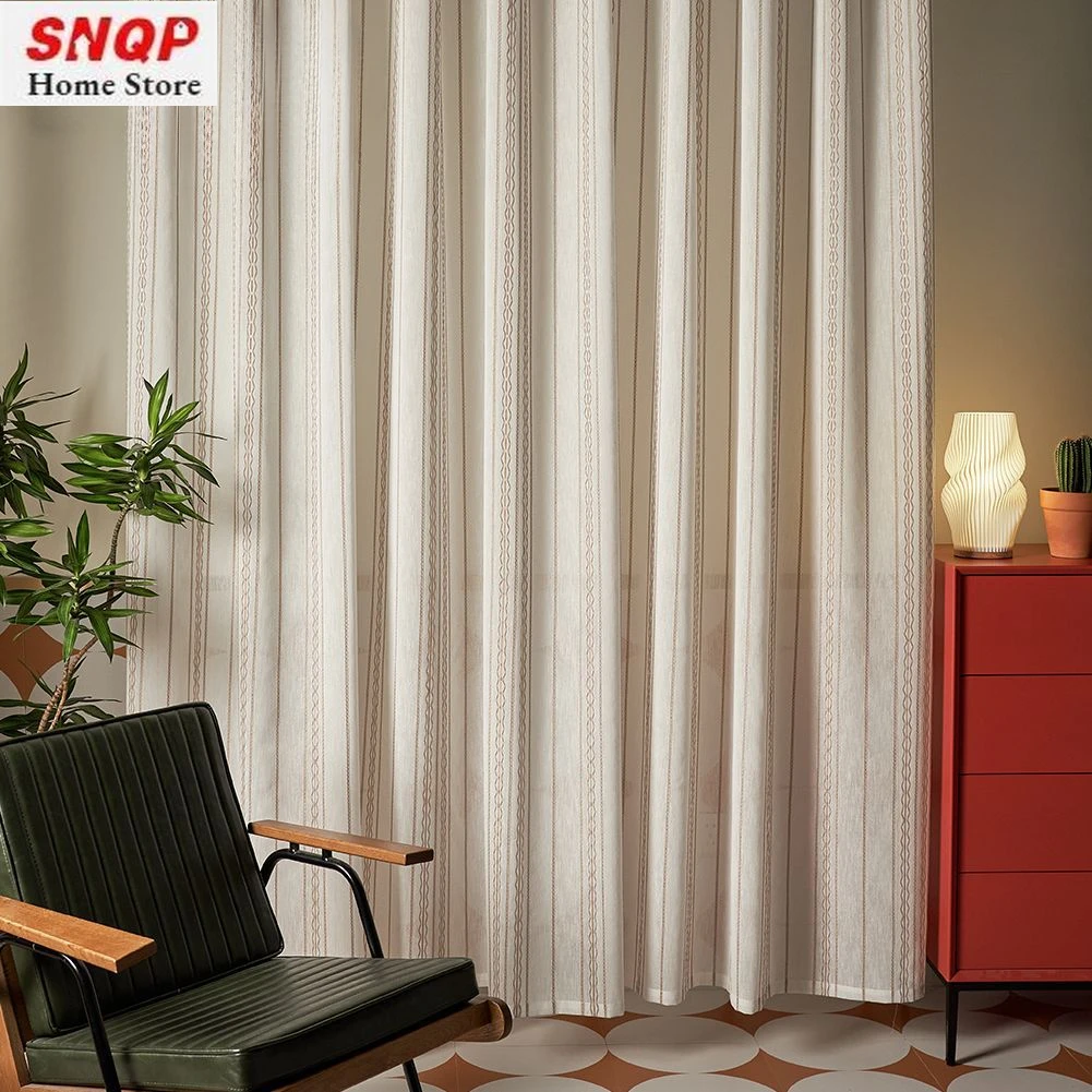 European Decor Velvet Thicken Jacquard Luxury Bohemian Retro Light-transmitting Window Screen Blackout Stripes