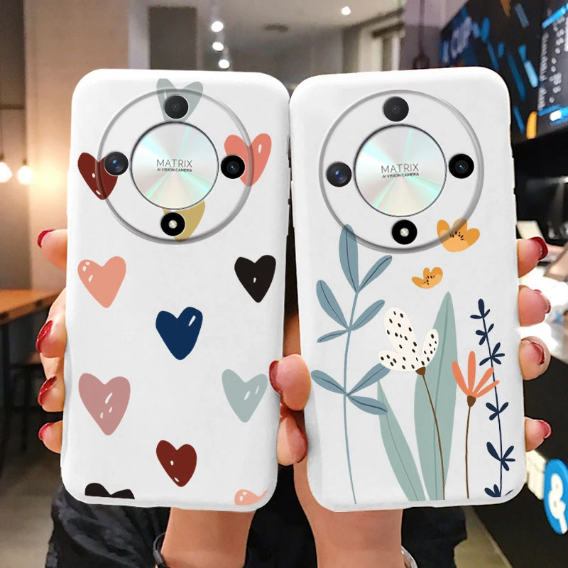 Case For Honor X9b Cute Heart Flower Back Cover Soft Silicone Matte Protective Fundas For HonorX9B Cartoon X 9B 6.78