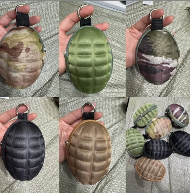 Tactical Grenade Shaped Style Key Wallets PU Leather Hand Zipper Car Coin Purse Knife Pouch Bags Keychain Holder Case Camouflage
