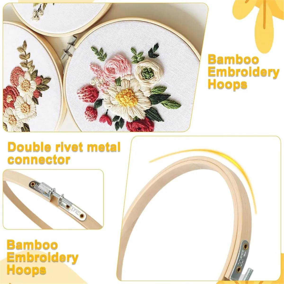 A77K 32Pcs Embroidery Hoop Set, 4 Inch to 12 Inch Sizes, Bamboo - Hoops for Crafts and Decor
