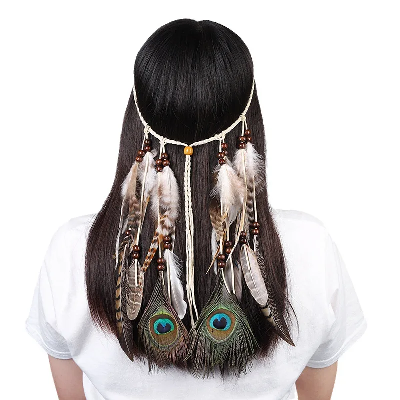 Boho Style Faux Feather Headband Hippies Style Head Piece Indian Hair Accessories For Women