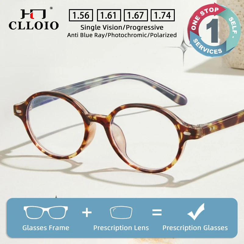 

CLLOIO New Fashion Oval Prescription Glasses for Women Anti Blue Light Myopia Glasses Photochromic Progressive Reading Eyewear